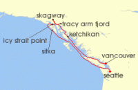 Cruise itinerary map for Virgin Voyages 8 Night Seattle to Alaska & British Columbia (127767)