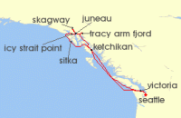 Cruise itinerary map for Carnival Cruises 10 Night Alaska Inside Passage & Glacier (111876)