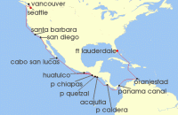 Cruise itinerary map for Holland America Line 21 Night Panama Canal (132076)