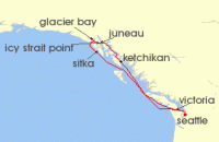 Cruise itinerary map for Norwegian Cruise Line 9 Night Alaska Round-Trip Seattle: Skagway & Juneau (142576)