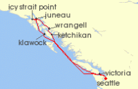 Cruise itinerary map for Oceania Cruises 10 Night Alaska Discoverer Seattle to Seattle (138566)