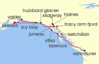Cruise itinerary map for Silversea Cruises 14 Night Seward&nbsp;(Anchorage, Alaska) To Seward&nbsp;(Anchorage, Alaska) (140122)
