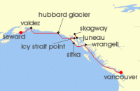 Cruise itinerary map for Viking Cruises 10 Night Alaska & The Inside Passage (137626)