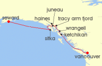 Cruise itinerary map for Windstar Cruises 11 Night Alaskan Splendors (138229)