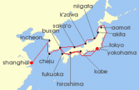 Cruise itinerary map for AIDA 29 Nacht China, Sudkorea & Japan zur Fruhlingsblute (139400)