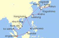 Cruise itinerary map for Costa Cruises 28 Night Asia from Singapore (134620)
