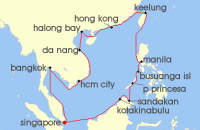 Cruise itinerary map for Silversea Cruises 28 Night Singapore To Singapore (139558)