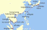 Cruise itinerary map for Seabourn 26 Night Southeast Asia, Taiwan & Japan (134770)
