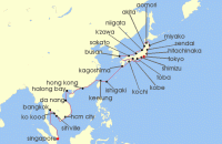 Cruise itinerary map for Seabourn 40 Night Southeast Asia & Japans Plum Blossoms (134771)
