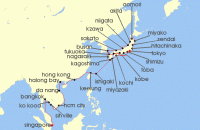 Cruise itinerary map for Seabourn 54 Night Southeast Asia & Japan Exploration (134769)