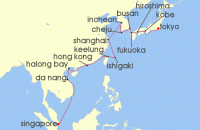Cruise itinerary map for AIDA 29 Nacht Von Singapur uber Vietnam & Sudkorea nach Tokio (140074)