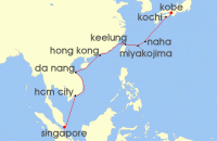 Cruise itinerary map for Azamara Cruises 15 Night Cruise Asia Highlights Cruise: Ho Chi Minh City, Hong Kong & Kobe (129341)