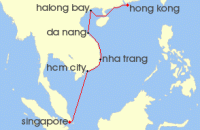 Cruise itinerary map for Silversea Cruises 14 Night Singapore To Hong Kong (141164)