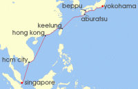 Cruise itinerary map for Silversea Cruises 14 Night Singapore To Yokohama (Tokyo) (140572)