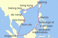 Cruise itinerary map for Silversea Cruises 28 Night Singapore To Singapore (141157)