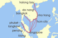 Cruise itinerary map for Princess Cruises 24 Night Malaysia, Thailand & Vietnam with Halong Bay (132530)