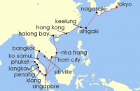 Cruise itinerary map for Princess Cruises 28 Night Japan & Southeast Asia Grand Adventure (134337)