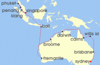 Cruise itinerary map for Princess Cruises 28 Night Asia & Australia (141244)