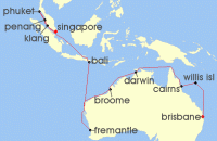 Cruise itinerary map for Princess Cruises 25 Night Asia & Australia (141245)