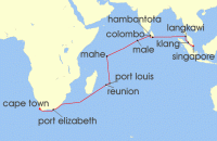 Cruise itinerary map for AIDA 25 Nacht Von Singapur uber Mauritius nach Kapstadt (125745)
