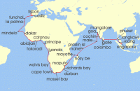 Cruise itinerary map for Regent Seven Seas Cruises 54 Night Transcultural Peregrination Singapore To Lisbon (137557)