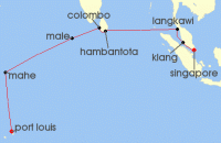 Cruise itinerary map for AIDA 16 Nacht Von Singapur uber Sri Lanka nach Mauritius (134846)