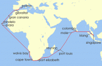 Cruise itinerary map for TUI Cruises 43 Nachte - Weltentdecker-Route - Ab Singapur/Bis Palma (139995)
