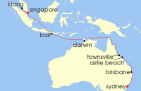 Cruise itinerary map for Princess Cruises 19 Night Asia & Australia (141137)