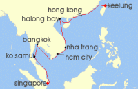 Cruise itinerary map for Regent Seven Seas Cruises 13 Night Culinary Discoveries Singapore To Taipei (Keelung) (136032)