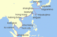 Cruise itinerary map for Regent Seven Seas Cruises 23 Night Lunar Celebrations Singapore To Seoul (Incheon) (136031)