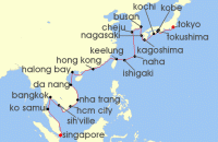 Cruise itinerary map for Oceania Cruises 28 Night Silk Roads to Samurai Singapore to Tokyo (133060)