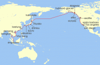 Cruise itinerary map for Princess Cruises 56 Night North Pacific - Singapore to Los Angeles (130736)