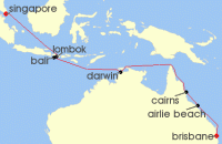 Cruise itinerary map for Carnival Cruises 15 Night Southeast Asia (131685)