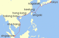 Cruise itinerary map for Princess Cruises 14 Night Southeast Asia & Japan with Halong Bay (134330)
