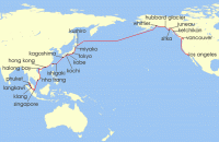 Cruise itinerary map for Princess Cruises 46 Night North Pacific - Singapore to Los Angeles (141583)