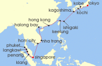 Cruise itinerary map for Princess Cruises 23 Night Southeast Asia & Japan (133843)