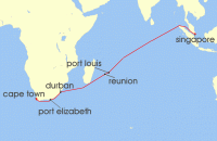 Cruise itinerary map for Cunard Line 19 Night Singapore To Cape Town (131653)