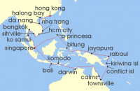 Cruise itinerary map for Holland America Line 42 Night Coral Triangle, Great Barrier Reef & Southeast Asia (130002)
