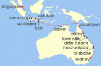 Cruise itinerary map for Azamara Cruises 21 Night Cruise Indonesia & Australia Cruise: Bali, Darwin & Cairns (140989)