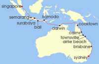 Cruise itinerary map for Regent Seven Seas Cruises 18 Night Beautiful Bali & The Barrier Reef Singapore To Sydney (129708)