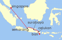Cruise itinerary map for Azamara Cruises 7 Night Cruise Singapore & Indonesia Cruise: Senarang, Surabaya & Bali (140433)