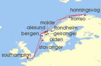 Cruise itinerary map for Celebrity Cruises 14 Night Norwegian Fjords & Arctic Circle (127132)