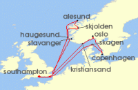 Cruise itinerary map for Princess Cruises 14 Night Norwegian Fjords & Scandinavia (135589)