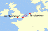 Cruise itinerary map for P & O Cruises 4 Night Amsterdam (53730)