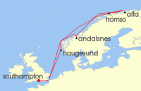 Cruise itinerary map for P & O Cruises 12 Night Norway (139336)