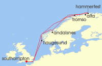 Cruise itinerary map for P & O Cruises 12 Night Norway (107913)