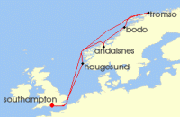 Cruise itinerary map for P & O Cruises 12 Night Norway (139335)