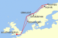 Cruise itinerary map for Cunard Line 13 Night Norway And Northern Lights (118589)