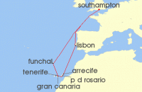 Cruise itinerary map for P & O Cruises 14 Night Christmas In Portugal And Canary Islands (114175)