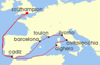 Cruise itinerary map for Princess Cruises 14 Night Mediterranean Adventurer (131734)